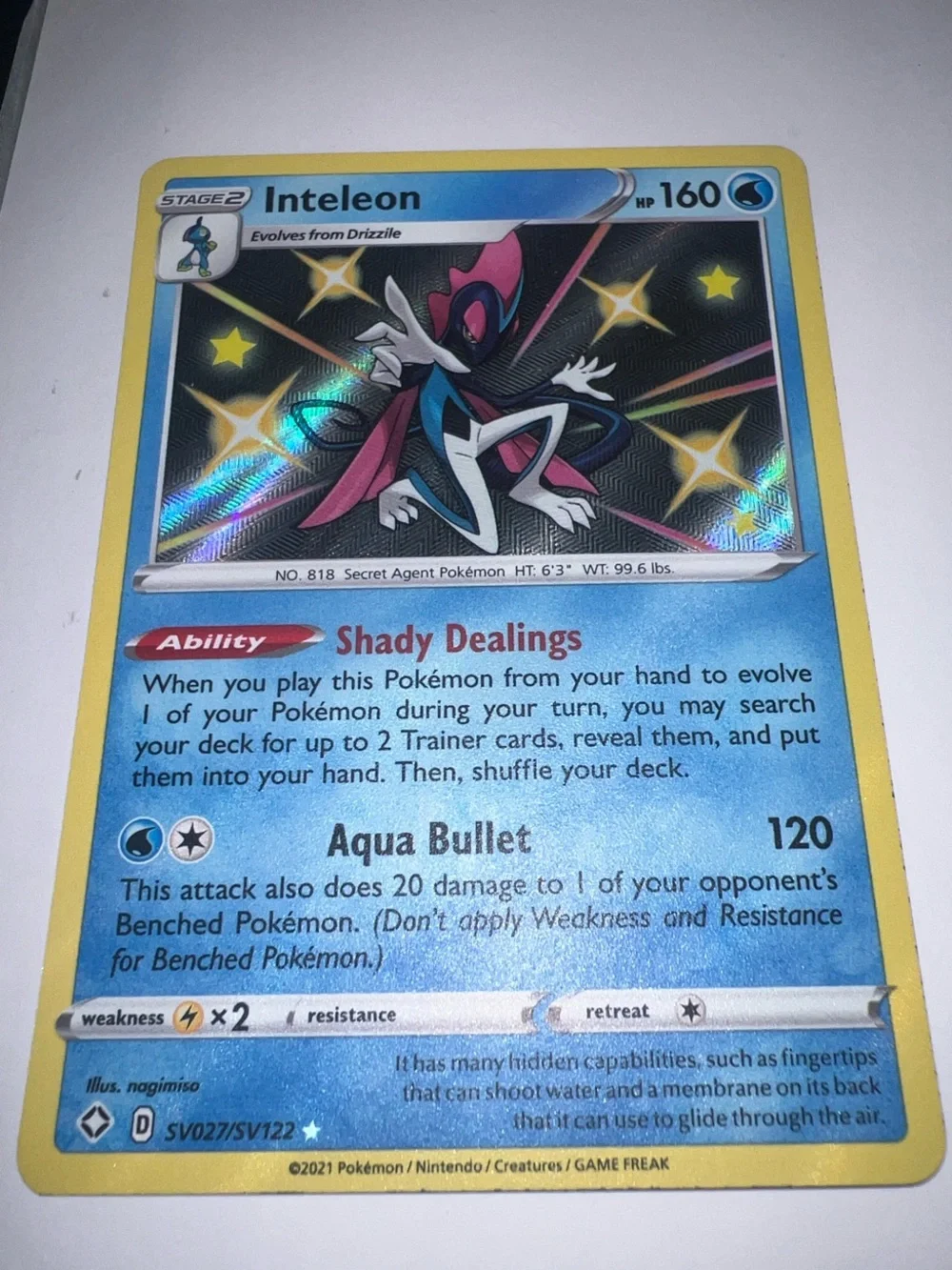 Pokemon Inteleon Holographic Yellow-Blue Card